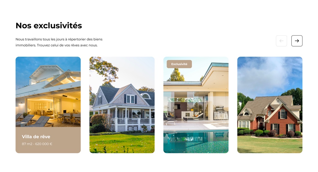 Section listing the properties in a real-estate agency website.